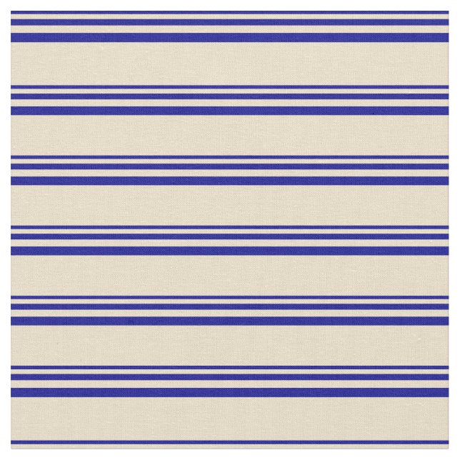 Dark Blue and Tan Coloured Striped/Lined Pattern Fabric (Close Up)