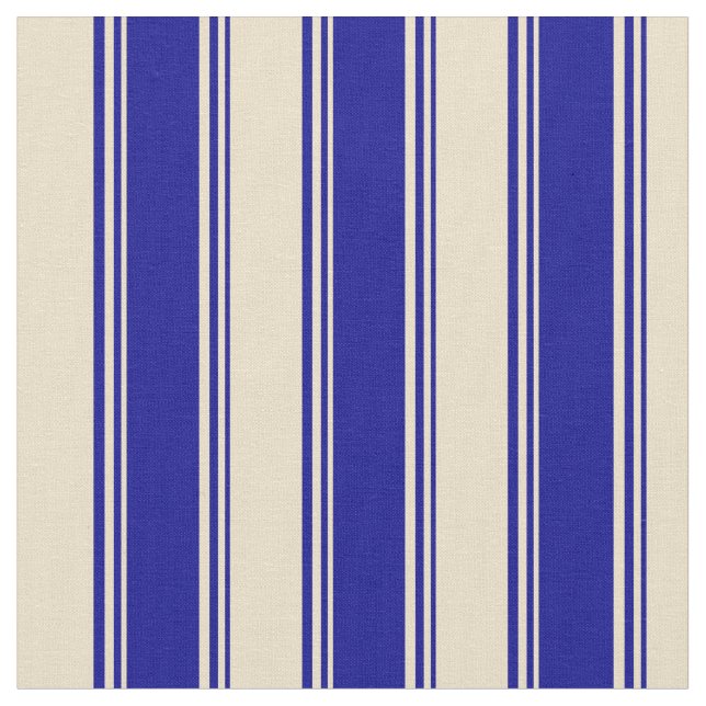 Dark Blue and Tan Stripes/Lines Pattern Fabric (Close Up)