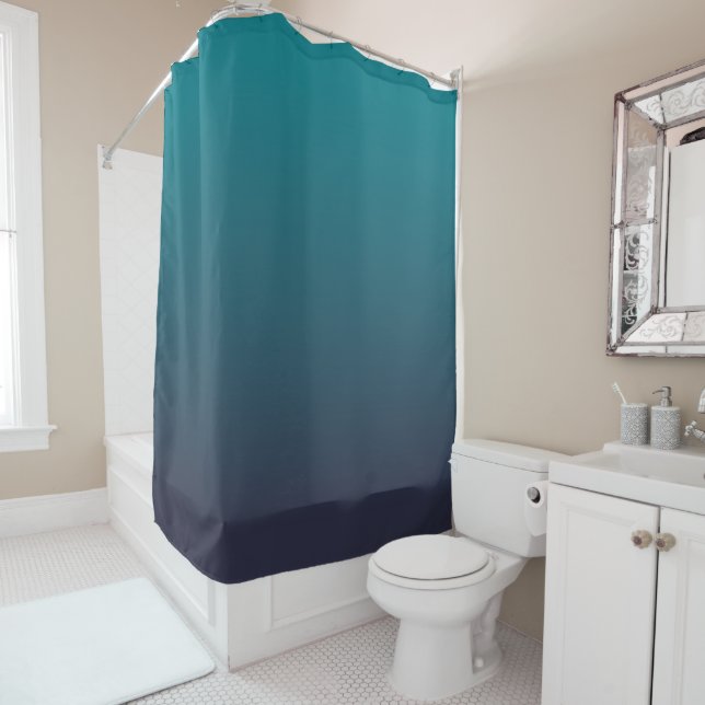 Dark Blue and Teal Ombre Shower Curtain (In Situ)