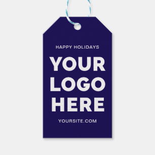 Dark Blue and White Business Logo Happy Holidays Gift Tags