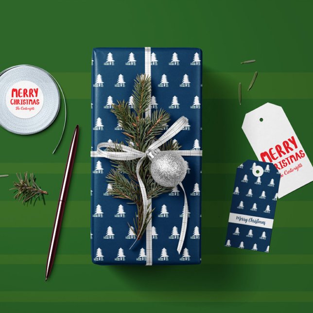Dark Blue and White Christmas Tree Design Wrapping Paper (Creator Uploaded)