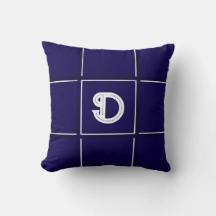 Dark Blue and White Decorative Initial Cushion