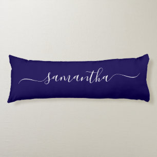 Dark Blue and White Elegant Swash Signature Name Body Cushion
