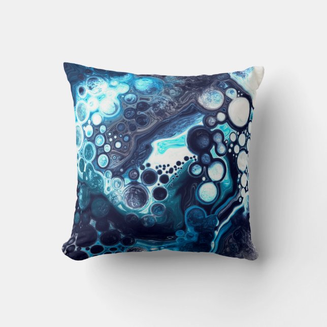 Dark Blue and White Marble Fluid Art  Cushion (Front)
