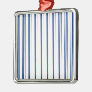 Dark Blue and White Mattress Ticking Narrow Stripe Metal Tree Decoration