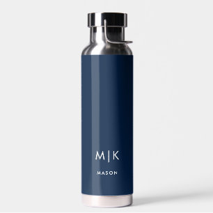 Dark Blue and White Modern Monogram Water Bottle