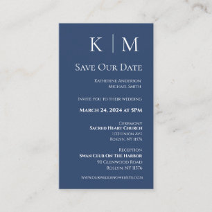 Dark Blue and white-Modern-Save the Date- Business Card