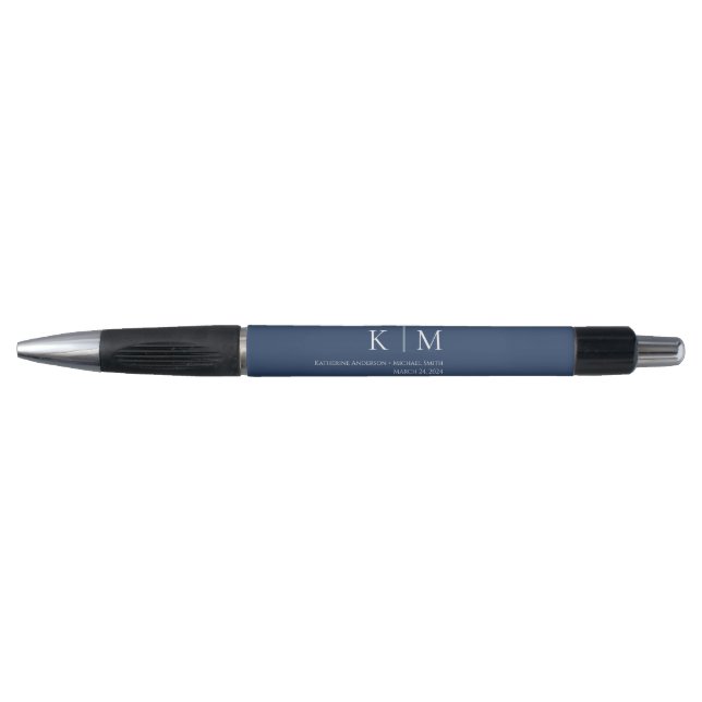 Dark Blue and White-Monogram-Wedding-Pen (Front)