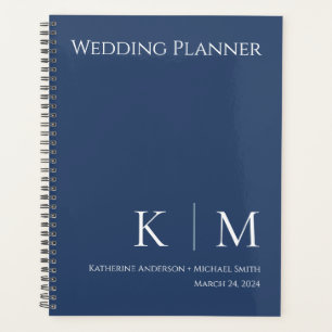 Dark Blue and White- Monogram-Wedding-Planner Planner