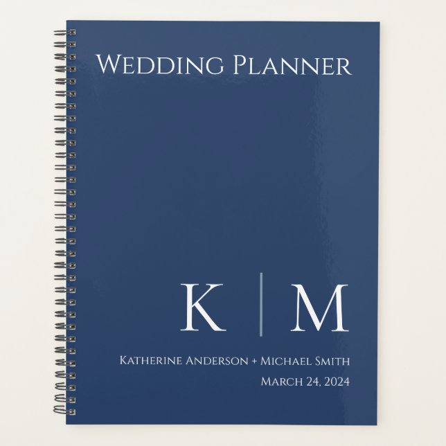 Dark Blue and White- Monogram-Wedding-Planner Planner (Front)
