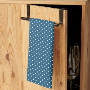 Dark Blue and White Polka Dot Pattern Tea Towel