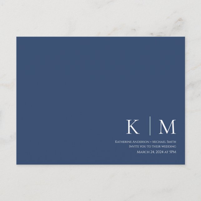 Dark Blue and White-RSVP-Wedding- Postcard (Front)