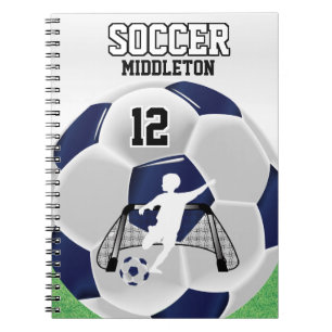 Dark Blue and White Soccer Ball Notebook