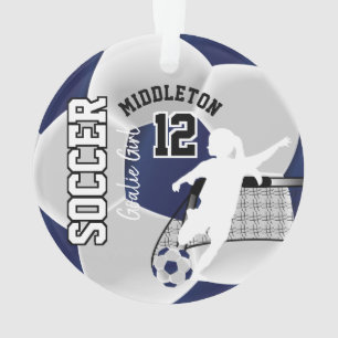 Dark Blue and White Soccer ⚽ Goalie Girl Ornament
