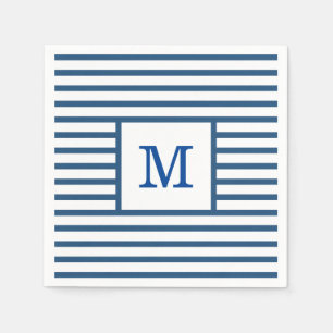 Dark Blue and White Stripes Custom Monogram Napkin
