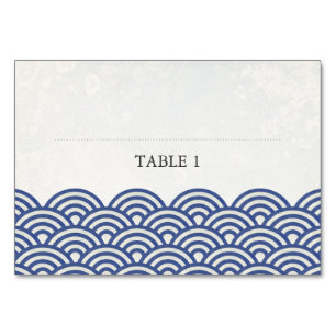Dark Blue and White Stylised Waves Place Name Card