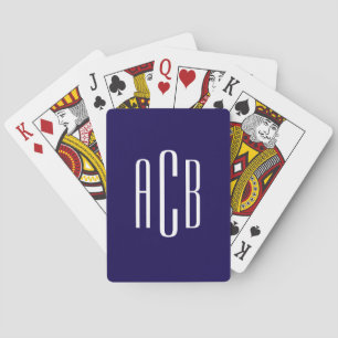 Dark Blue and White Three Letter Monogram Playing Cards