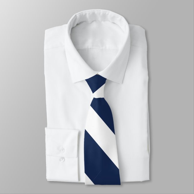 Dark Blue and White University Stripe Tie (Tied)
