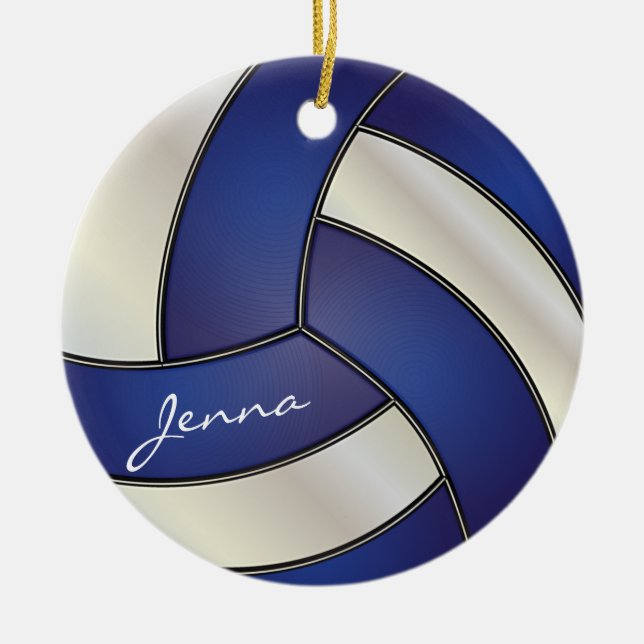 Dark Blue and White Volleyball | DIY Name Ceramic Tree Decoration (Front)