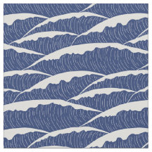 Dark Blue and White Waves Fabric