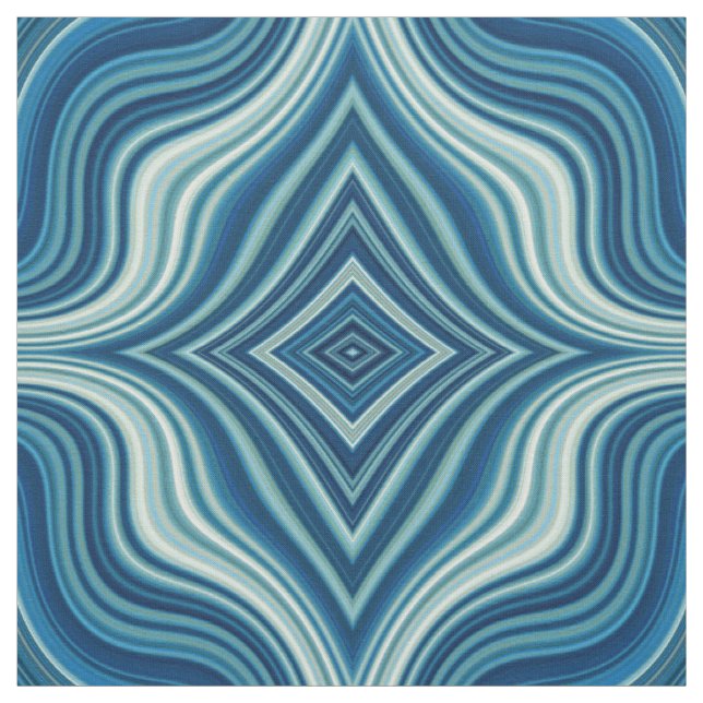 Dark Blue and White Wavy Rhombus Pattern Fabric (Swatch)
