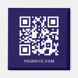 Dark Blue and White Website QR Code Promo Magnet