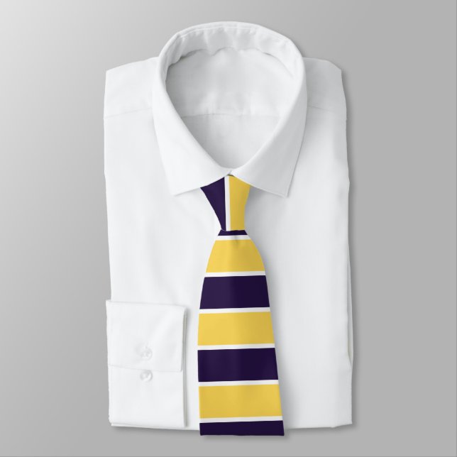 Dark Blue and Yellow Horizontal Stripes Tie (Tied)