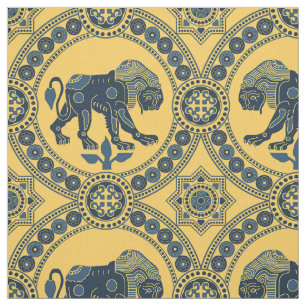 Dark Blue and Yellow Lion of St. Julian Fabric