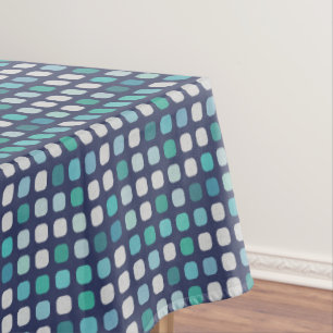 Dark Blue Aqua Turquoise Round Squares Pattern Tablecloth