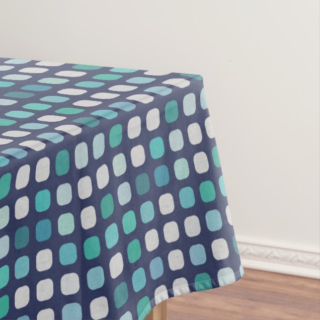 Dark Blue Aqua Turquoise Round Squares Pattern Tablecloth (In Situ)