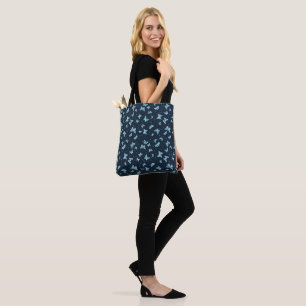Dark blue aqua vintage butterfly motif pattern tote bag