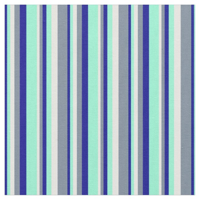 Dark Blue, Aquamarine, White & Light Slate Grey Fabric (Close Up)