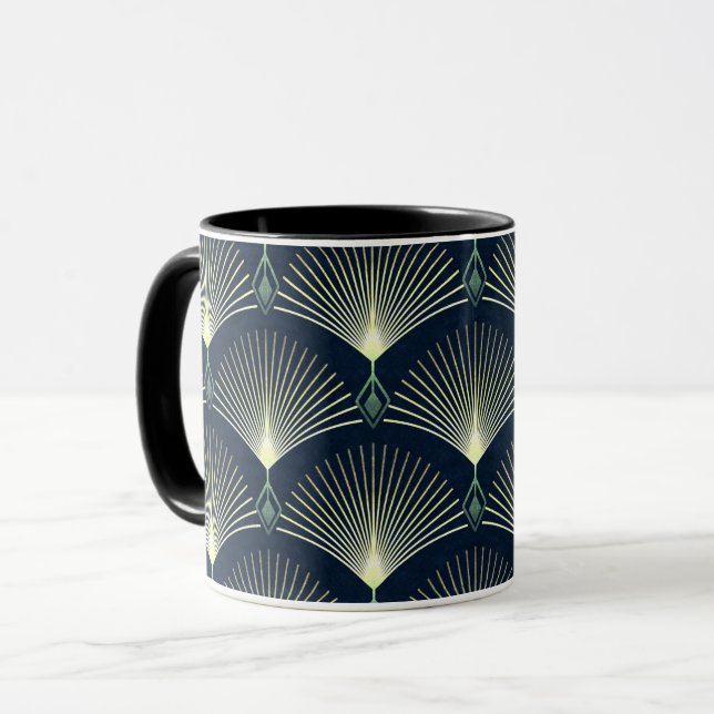 Dark Blue Art Deco Stylish Geometric Pattern  Mug (Front Left)