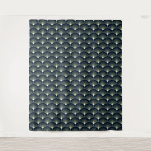 Dark Blue Art Deco Stylish Geometric Pattern  Tapestry