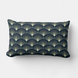 Dark Blue Art Deco Stylish Geometric Pattern Throw Lumbar Cushion