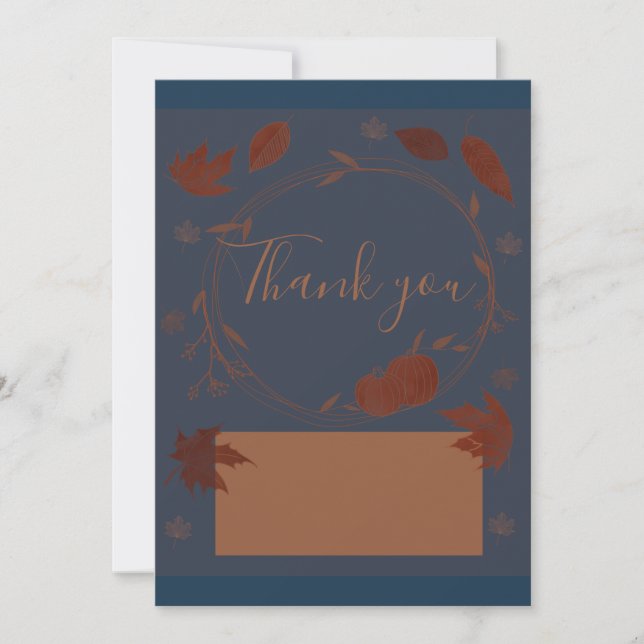 Dark Blue Autumn Pumpkins & Leaves   Thank You Card (Front)