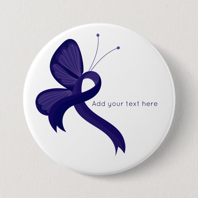 Dark blue Awareness Ribbon Butterfly  Button (Front)