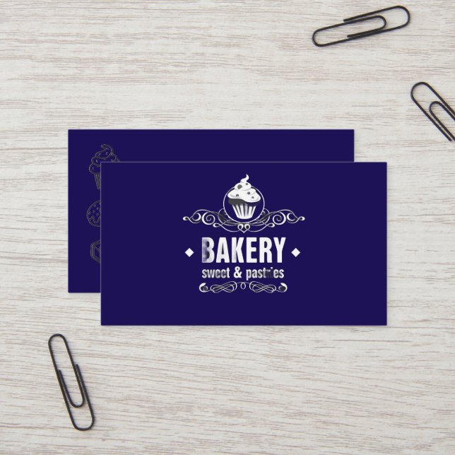 Dark Blue Bakery  Business Card (Front/Back In Situ)