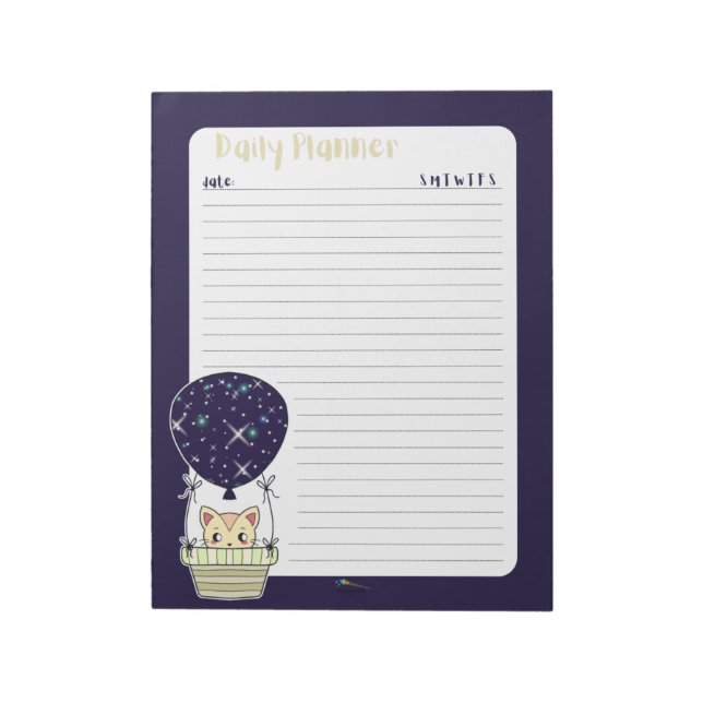 Dark Blue Balloon Kitty Daily Planner Notepad (Rotated)