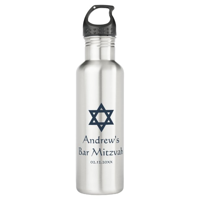 Dark Blue Bar Mitzvah Personalised 710 Ml Water Bottle (Front)