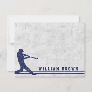 Dark blue baseball silhouette personalised name card