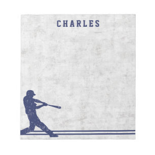 Dark blue baseball silhouette personalised name notepad