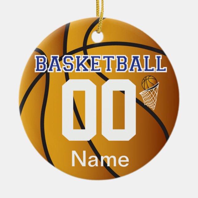 Dark Blue Basketball | DIY Name & Number Ceramic Tree Decoration (Front)