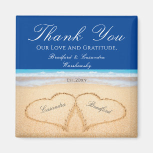 Dark Blue Beach 2 Hearts in the Sand  Wedding Magnet