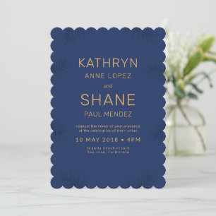 Dark Blue Beach Wedding Invitation 