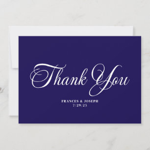 Dark Blue Beautiful Formal Script Wedding Thank You Card