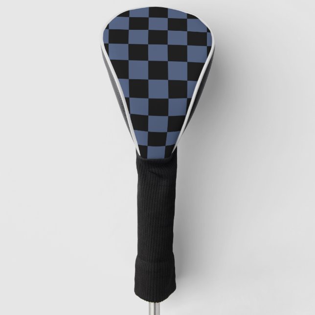 Dark Blue & Black Checkered Pattern – Sleek Modern Golf Head Cover (Front)