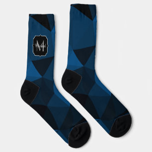 Dark blue black geometric mesh pattern Monogram Socks