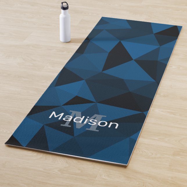 Dark blue black geometric mesh pattern Monogram Yoga Mat (In Situ)