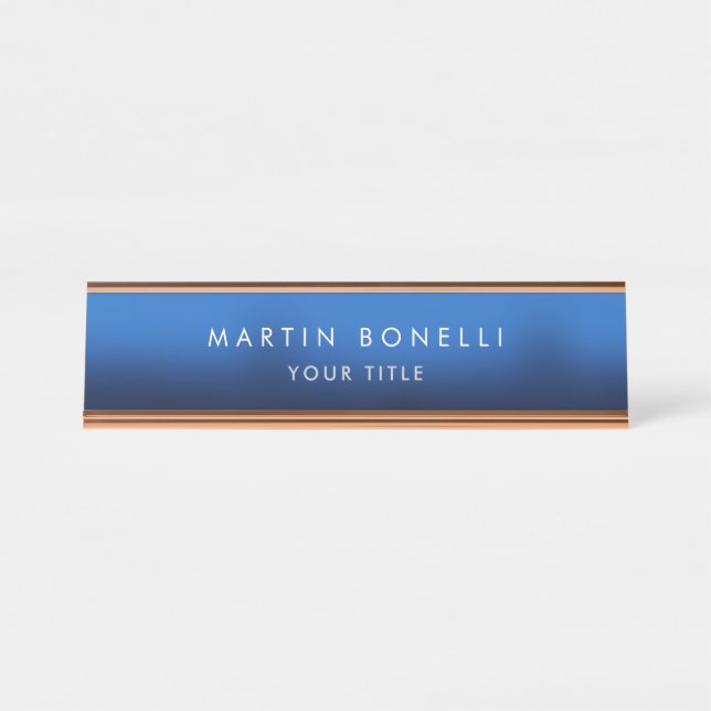 Dark Blue Black Modern Minimalist Plain Desk Name Plate (Front)